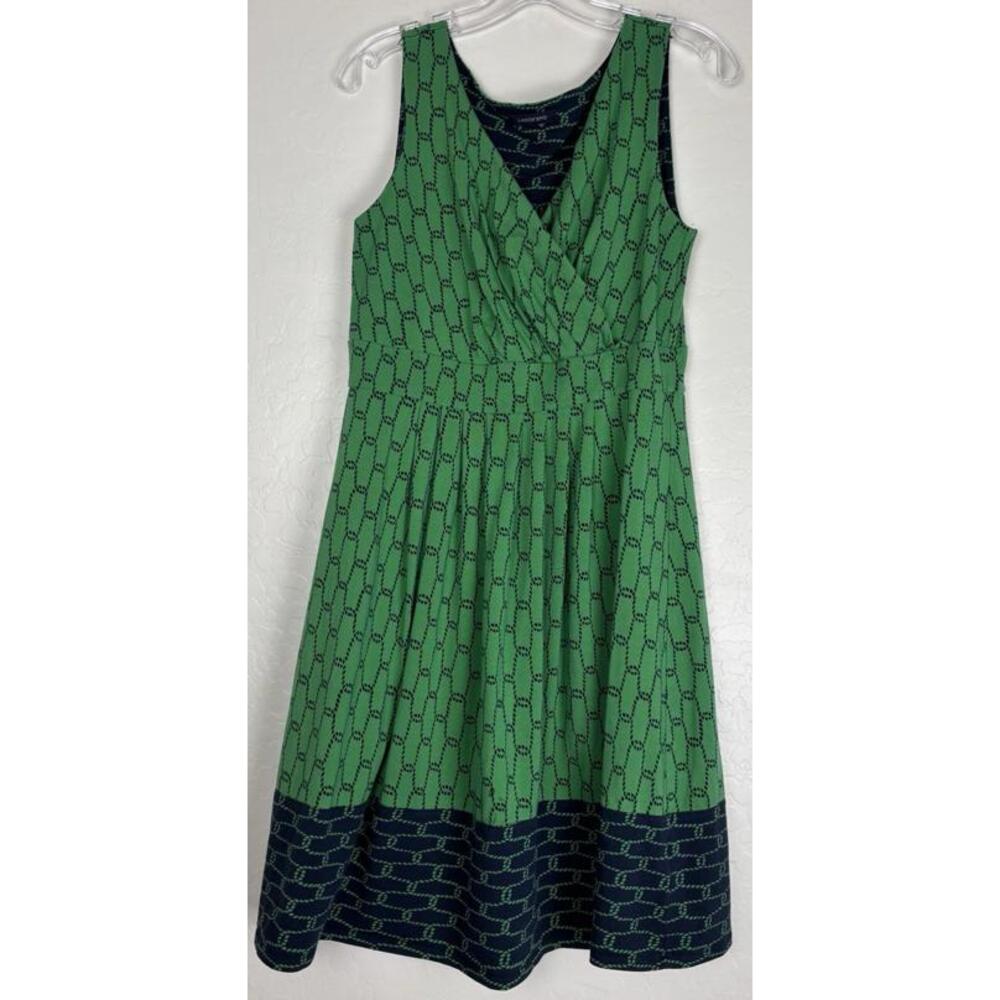 Lands End V-Neck Wrap Dress M‎ Green Blue Sleeveless 1809